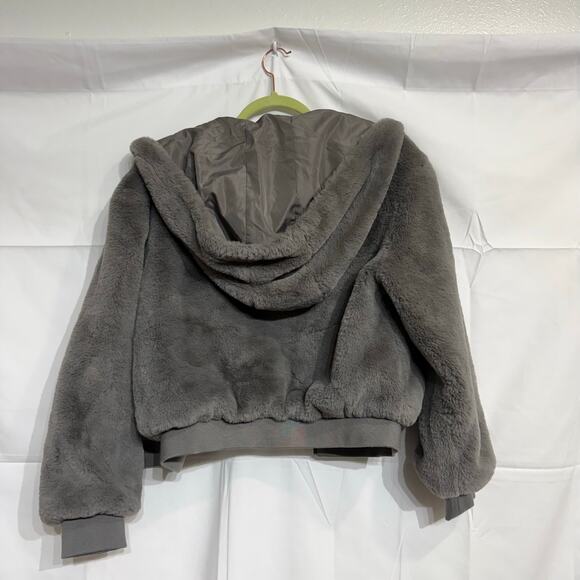 Gray Faux Fur Reversible Bomber Jacket Sz S NWOT - Picture 7 of 10